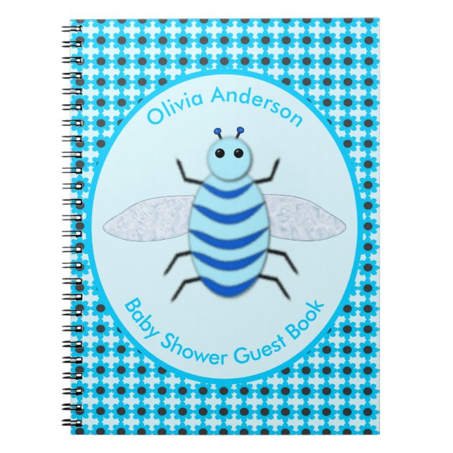 Cute Blue Baby Boy Bee Bee Custom Baby Shower Notebook (Front)