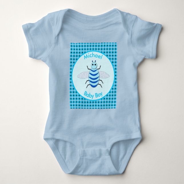 Cute Blue Baby Boy Bee Custom Bodysuit (Front)
