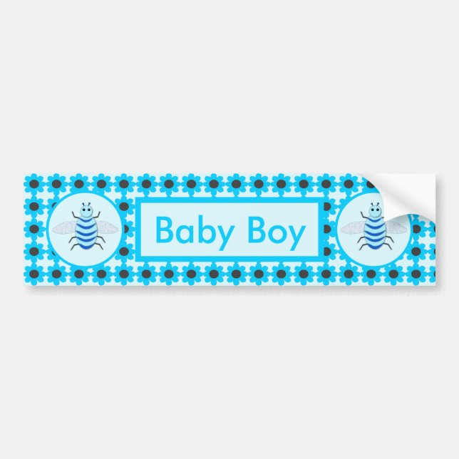 Cute Blue Baby Boy Bee Custom Bumper Sticker (Front)