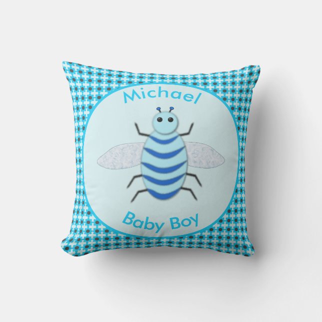 Cute Blue Baby Boy Bee Custom Cushion (Front)