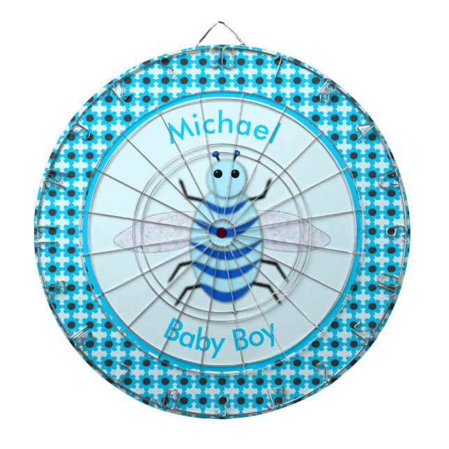 Cute Blue Baby Boy Bee Custom Dartboard (Front)