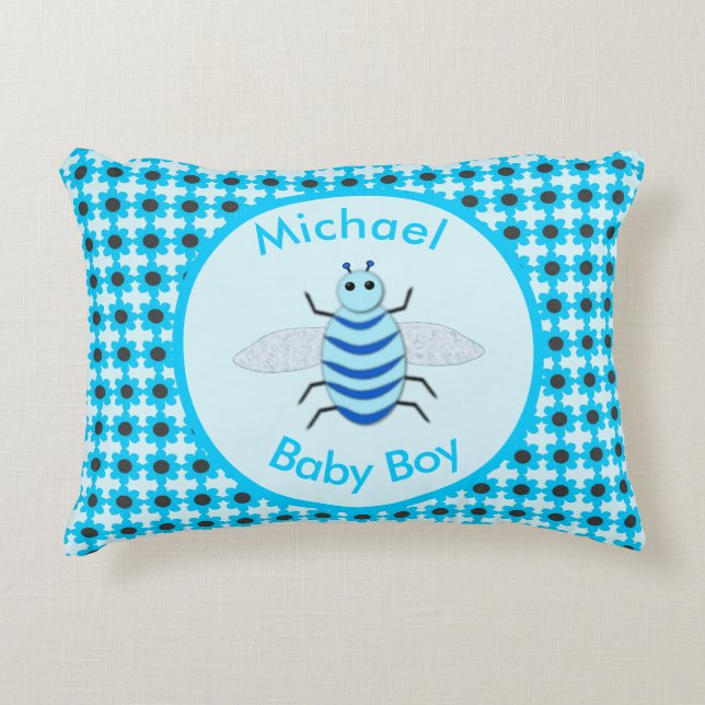 Cute Blue Baby Boy Bee Custom Decorative Cushion (Front)