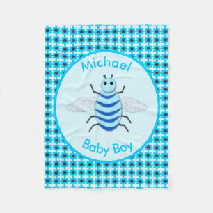 Cute Blue Baby Boy Bee Custom Fleece Blanket