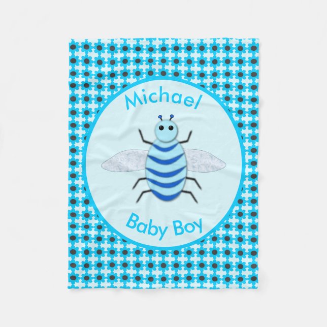 Cute Blue Baby Boy Bee Custom Fleece Blanket (Front)