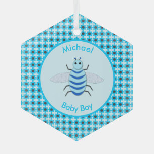 Cute Blue Baby Boy Bee Custom Glass Tree Decoration