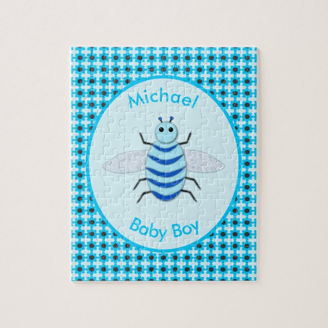 Cute Blue Baby Boy Bee Custom Jigsaw Puzzle (Vertical)