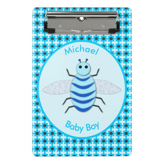 Cute Blue Baby Boy Bee Custom Mini Clipboard (Front)