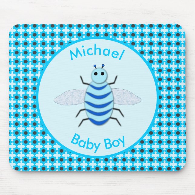 Cute Blue Baby Boy Bee Custom Mouse Pad (Front)