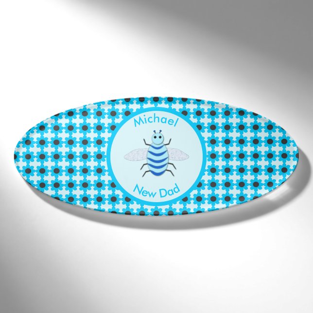 Cute Blue Baby Boy Bee Custom Name Tag (Front)