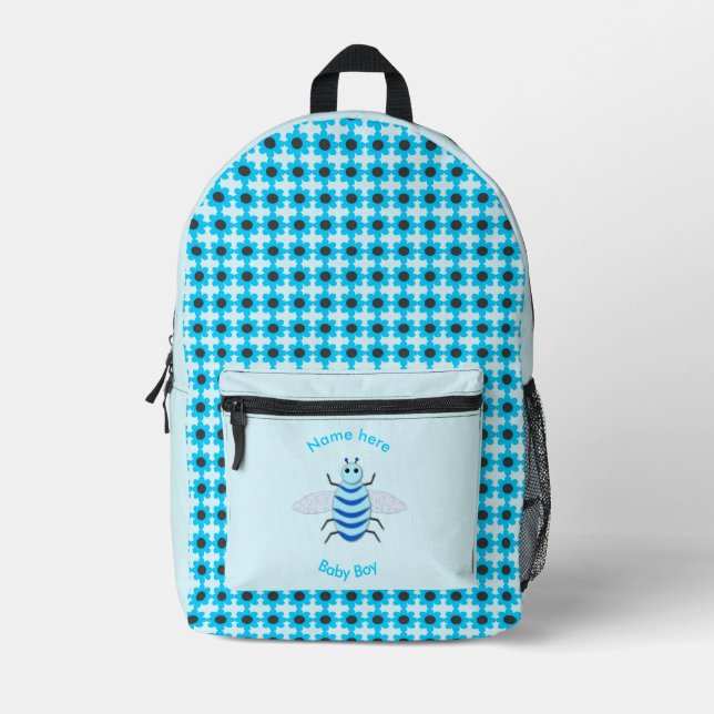 Cute Blue Baby Boy Bee Custom Printed Backpack (Front)