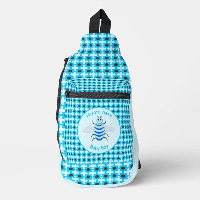 Cute Blue Baby Boy Bee Custom Sling Bag (Front)