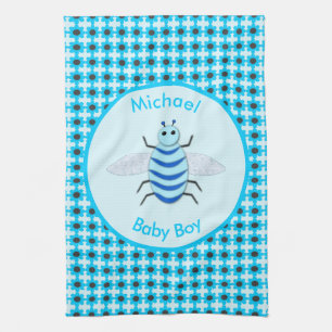 Cute Blue Baby Boy Bee Custom Tea Towel