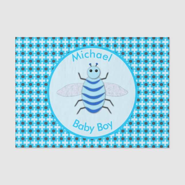 Cute Blue Baby Boy Bee Custom Tissue Paper (Front)