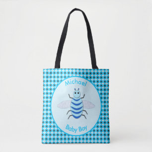 Cute Blue Baby Boy Bee custom Tote Bag