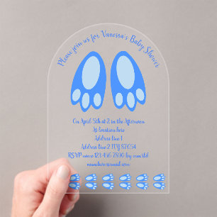 Cute Blue Baby Boy Bunny Feet Easter Baby Shower Acrylic Invitations
