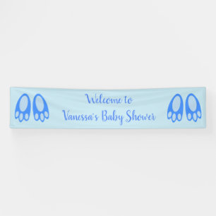 Cute Blue Baby Boy Bunny Feet Easter Baby Shower Banner