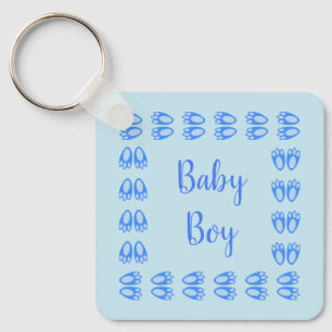 Cute Blue Baby Boy Bunny Feet Easter Baby Shower Key Ring