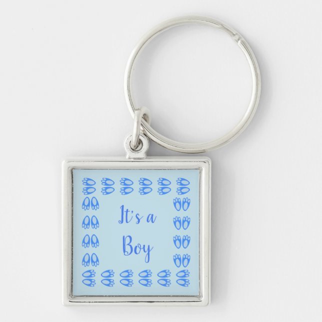 Cute Blue Baby Boy Bunny Feet Easter Custom Key Ring (Front)