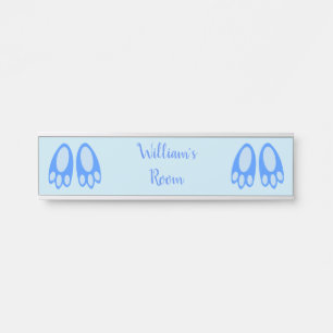 Cute Blue Baby Boy Bunny Feet Easter Custom Name Door Sign