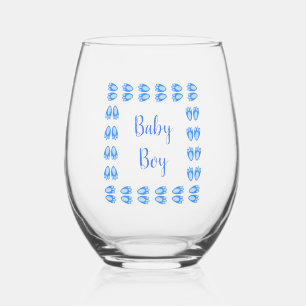 Cute Blue Baby Boy Bunny Feet Easter Custom Stemless Wine Glass