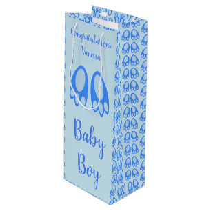 Cute Blue Baby Boy Bunny Feet Easter Custom Wine Gift Bag