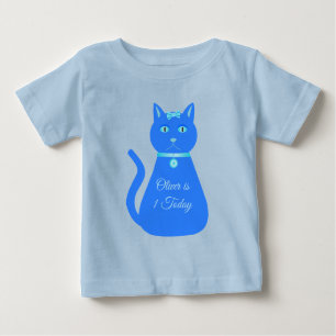 Cute Blue Baby Boy Cat Custom 1st Birthday Baby T-Shirt