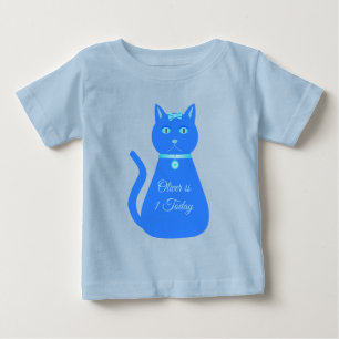 Cute Blue Baby Boy Cat Custom 1st Birthday T-Shirt