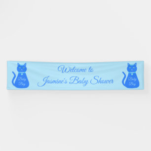 Cute Blue Baby Boy Cat Custom Baby Shower Banner