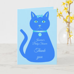Cute Blue Baby Boy Cat Custom Baby Shower Card