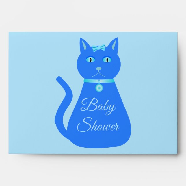 Cute Blue Baby Boy Cat Custom Baby Shower Envelope (Front)