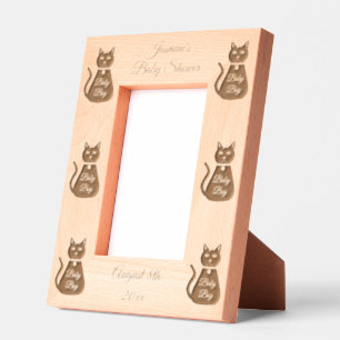 Cute Blue Baby Boy Cat Custom Baby Shower Etched Frames