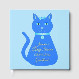 Cute Blue Baby Boy Cat Custom Baby Shower Guest Book