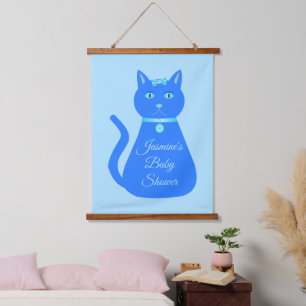 Cute Blue Baby Boy Cat Custom Baby Shower Hanging Tapestry