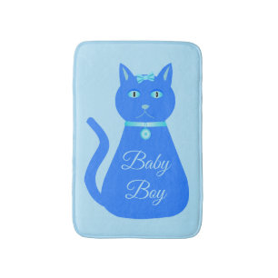 Cute Blue Baby Boy Cat Custom Bath Mat