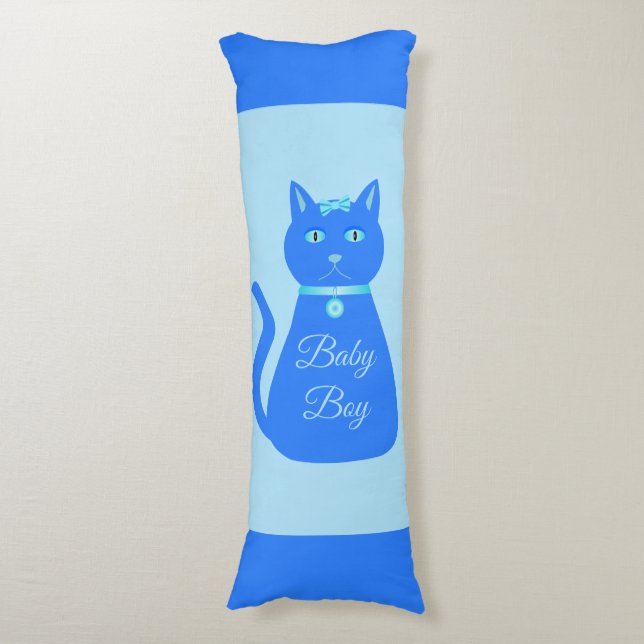 Cute Blue Baby Boy Cat Custom Body Cushion (Front Vertical)