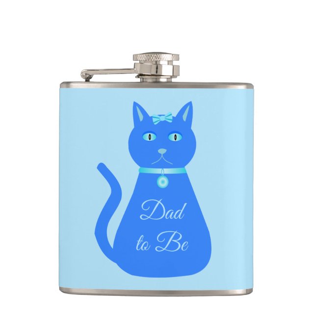 Cute Blue Baby Boy Cat Custom Dad to Be Hip Flask (Front)