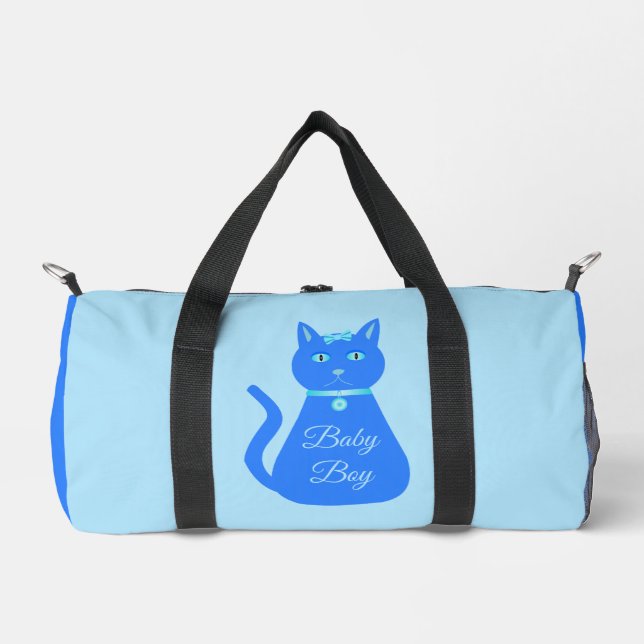 Cute Blue Baby Boy Cat Custom Diaper Bag (Front)