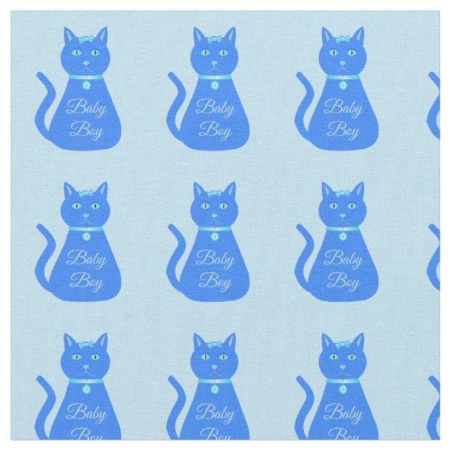 Cute Blue Baby Boy Cat Custom Fabric (Close Up)