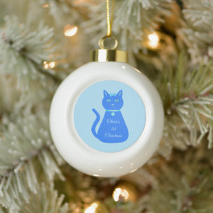 Cute Blue Baby Boy Cat Custom First Christmas Ceramic Ball Christmas Ornament