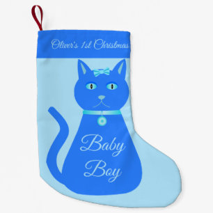 Cute Blue Baby Boy Cat Custom First Christmas Small Christmas Stocking