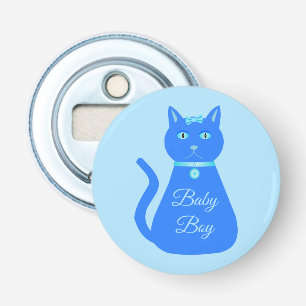 Cute Blue Baby Boy Cat Custom Gender Reveal Bottle Opener