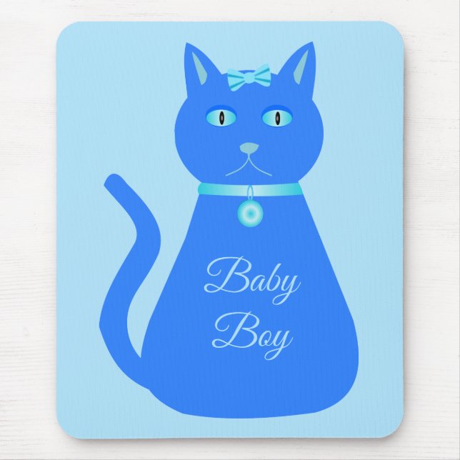 Cute Blue Baby Boy Cat Custom Gender Reveal Mouse Pad (Front)
