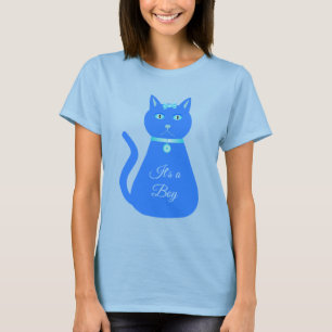 Cute Blue Baby Boy Cat Custom Gender Reveal T-Shirt