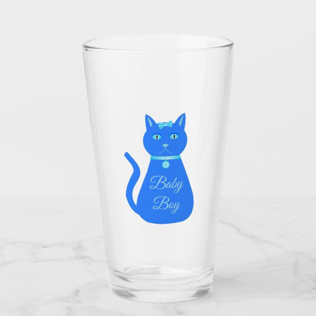 Cute Blue Baby Boy Cat Custom Glass (Front)