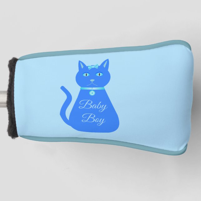 Cute Blue Baby Boy Cat Custom Golf Head Cover (Front)