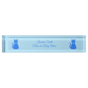 Cute Blue Baby Boy Cat Custom New Mum Nameplate