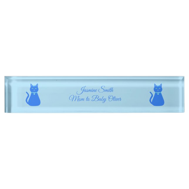 Cute Blue Baby Boy Cat Custom New Mum Nameplate (Front)