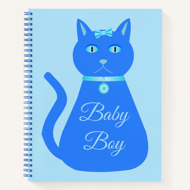 Cute Blue Baby Boy Cat Custom Notebook (Front)