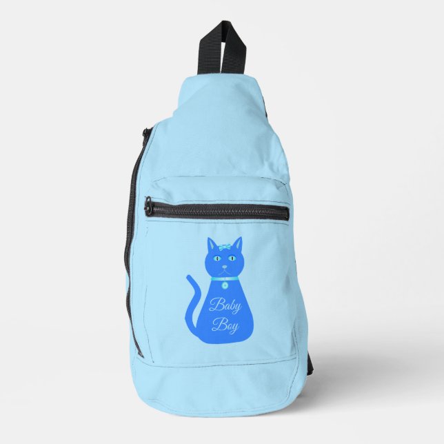 Cute Blue Baby Boy Cat Custom Sling Bag (Front)