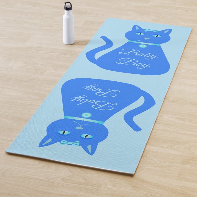 Cute Blue Baby Boy Cat Custom Yoga Mat (In Situ)